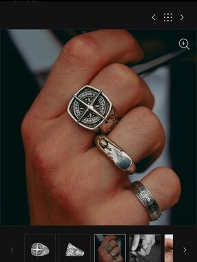 Silver Compass Signet Ring for Men - stainless Finish